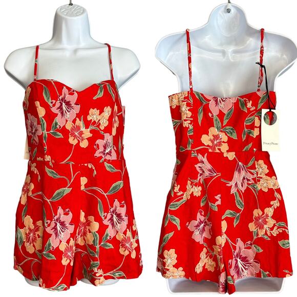 Revolve Red Linen Romper Tropical SMALL Cottage Vacation Privacy Please $178 NEW - Picture 4 of 7